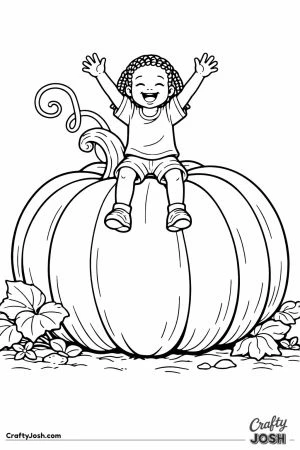 Child sitting on giant pumpkin