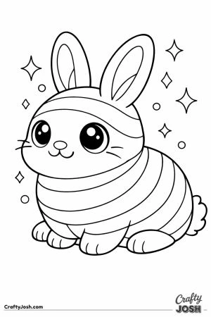 Chunky game pet bunny shown as a rainbow variant with stripe bands
