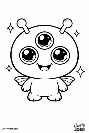 Chunky game style alien pet with three eyes and little antennae