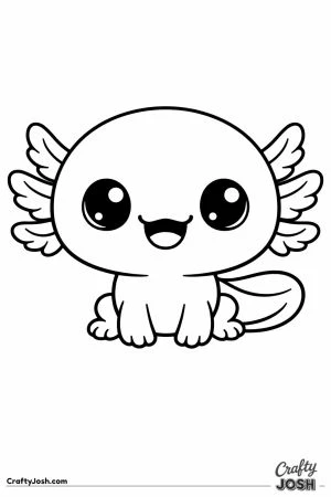 Chunky game style pet axolotl with frilly gills and a wide smile