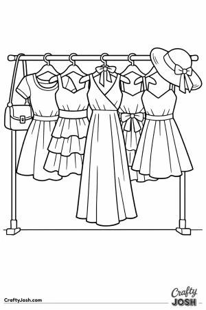 Clothing rack hung with several different dresses on hangers