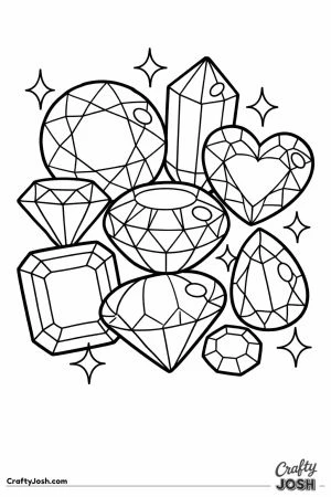 Cluster of faceted game gems and diamonds with sparkle marks