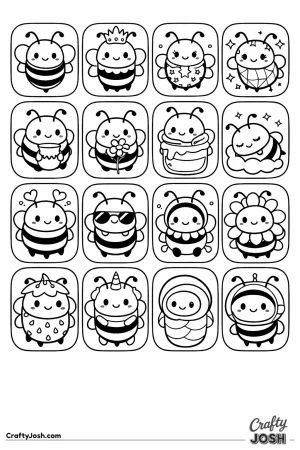 Collection grid of many different cute chunky bees
