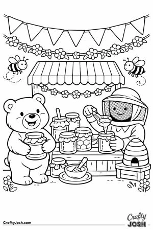 Cozy honey festival corner with a stall of honey jars