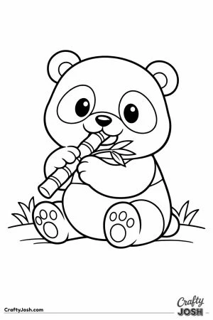 Cuddly cartoon panda sitting and munching a bamboo shoot