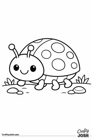 Cute cartoon beetle with a patterned shell walking along