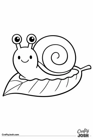 Cute cartoon snail with a swirly shell gliding on a leaf