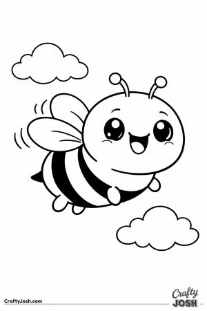 Cute chunky bee flying happily with little flapping wings