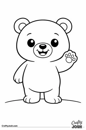 Cute chunky cartoon bear standing and waving hello