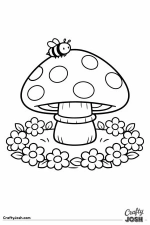 Cute spotted toadstool ringed with little flowers