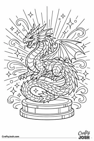 Dazzling mega neon dragon on a pedestal ringed with sparkle bursts