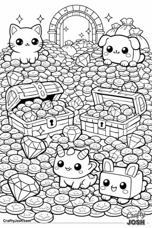 Detailed game treasure vault overflowing with coins gems and pets