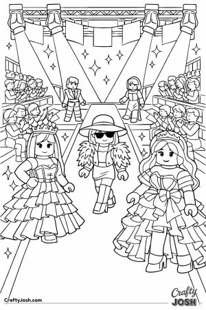 Detailed runway fashion show with many blocky models and an audience