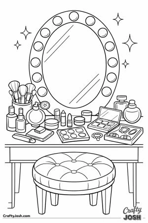 Detailed vanity beauty station with a bulb framed mirror