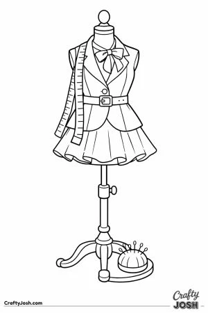 Dress form mannequin displaying a stylish outfit