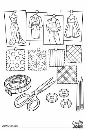 Fashion designers sketch board with outfit designs and swatches