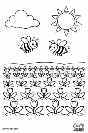 Field full of little flower sprouts with bees hovering above