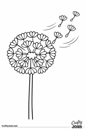 Fluffy dandelion puff with a few seeds floating away
