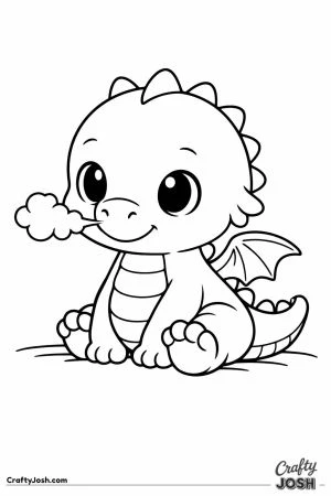 Friendly baby dragon puffing a little cloud from its nose
