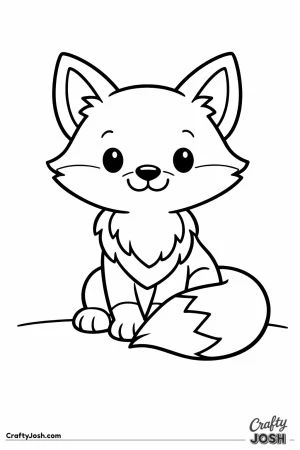 Friendly cartoon fox sitting with a big bushy curled tail