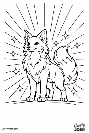 Glowing neon fox surrounded by radiating sparkle lines