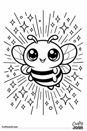 Glowing special bee surrounded by radiating rays and sparkles