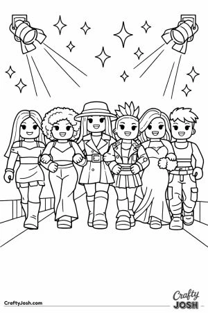 Group runway finale with several blocky avatars walking together