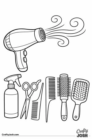 Hairdryer with a set of brushes and combs laid out