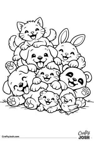 Happy heap of baby pets tumbling over one another