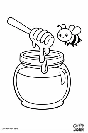 Honey jar with a dipper lifting a ribbon of honey