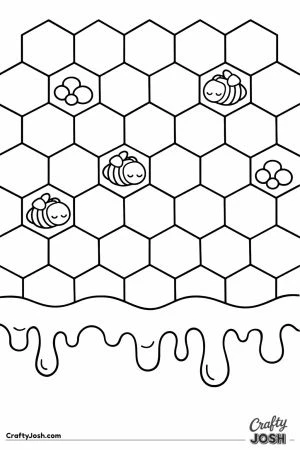 Honeycomb wall with pollen dots and a tiny resting bee