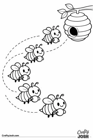 Line of bees flying home to the hive carrying pollen