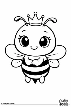 Little cartoon queen bee wearing a tiny crown
