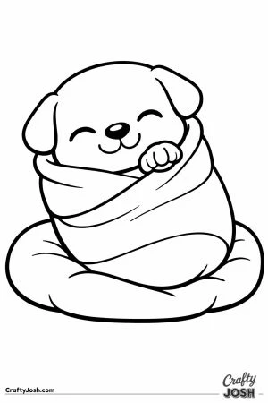 Newborn puppy swaddled in a soft blanket on a cushion