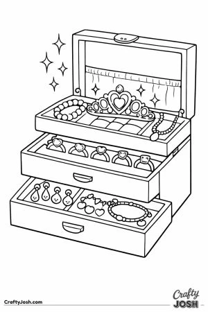 Open jewelry box full of necklaces rings and a tiara
