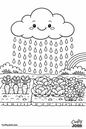 Rain cloud watering garden