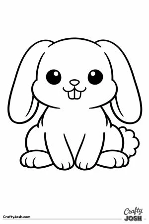 Round floppy eared bunny smiling with a fluffy tail
