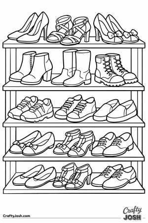 Shoe shelf filled with several different pairs of shoes