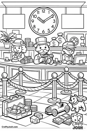 The inside of a busy bank with a counter