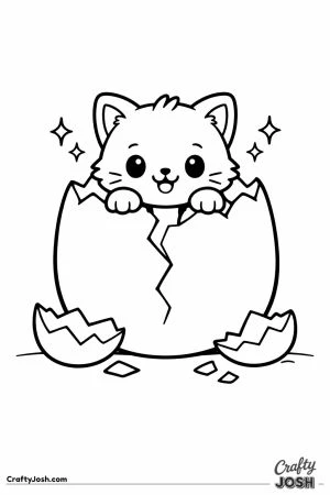 Tiny baby kitten peeking out of a cracked hatching egg