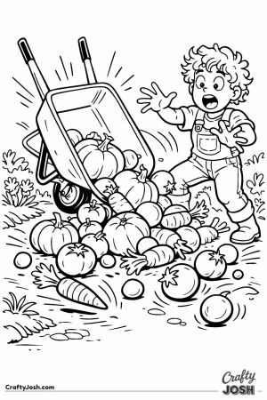 Tipping wheelbarrow veggie spill