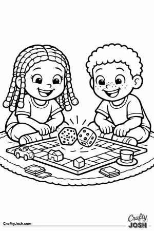 Two children rolling dice together on a rug