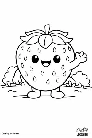 Waving strawberry character