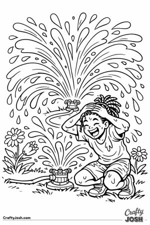 Wild sprinkler soaks gardener