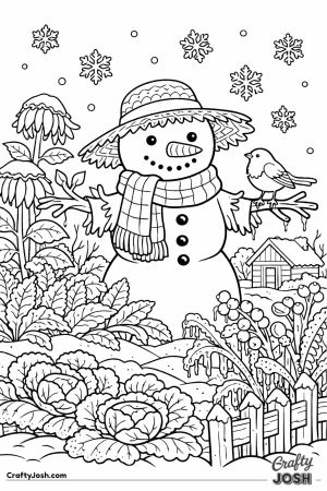 Winter garden snowman scarecrow