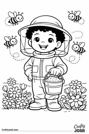 Young beekeeper standing in a flower field among their bees