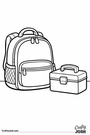 Backpack standing next to a closed lunchbox