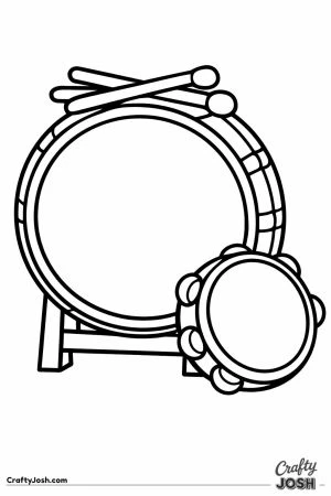 Big drum with two beaters and a tambourine beside it