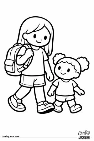 Big sibling carrying both backpacks on the way to school
