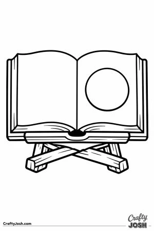 Big storybook open on a wooden book stand